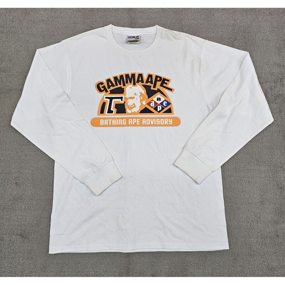 A Bathing Ape T Shirt Mens XL White Gammaape Long Sleeve Crew Neck
